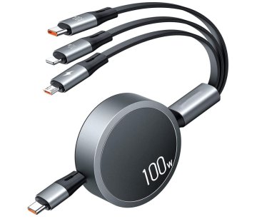 USB-C Cable 100W PD Super Fast Charging Cable 3 in 1 Retractable Charging Cable