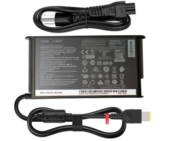 20V 6.75A 135W Original Lenovo ThinkPad X1 Extreme 2nd Gen 20QV000XMB AC Adapter + Cable